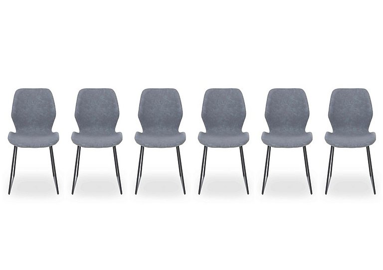 Matteo Set of 6 Faux Leather Ski Leg Dining Chairs - Light Grey