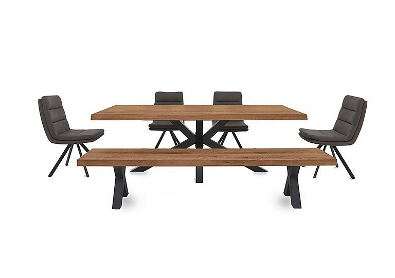 Bodahl - Njord Raw Edge Dining Table with Metal Star Base, Bench and 4 Chairs - 220-cm - Oiled