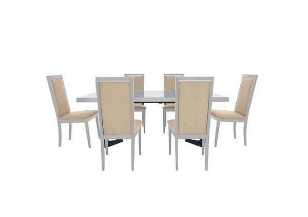 Palazzo 160cm Extending Dining Table in Glossy White with 6 Rombi Chairs  Aquos Cream | Bed Sava