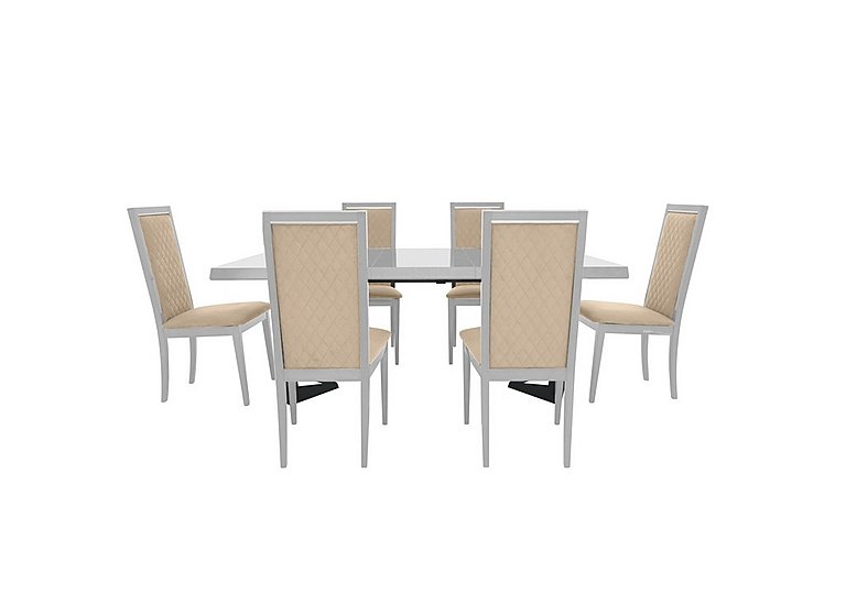 Palazzo 160cm Extending Dining Table in Glossy White with 6 Rombi Chairs - Aquos Cream