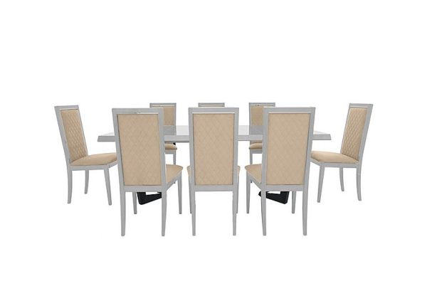 Palazzo 160cm Extending Dining Table in Glossy White with 8 Rombi Chairs  Aquos Cream | Bed Sava