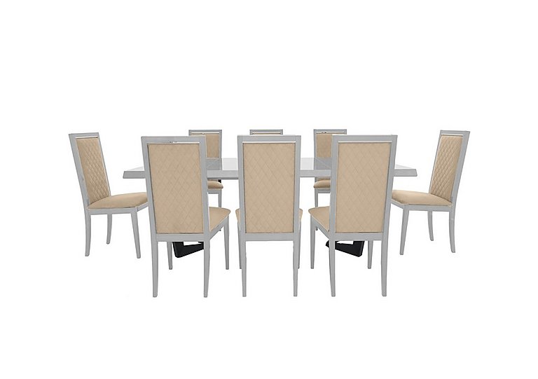Palazzo 160cm Extending Dining Table in Glossy White with 8 Rombi Chairs - Aquos Cream