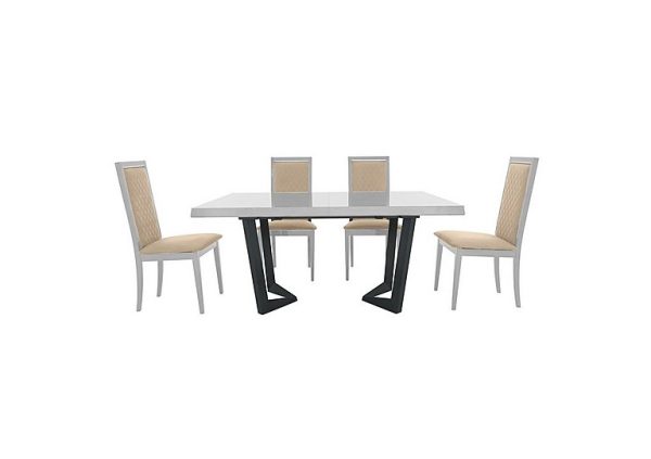 Palazzo 160cm Extending Dining Table in Glossy White with 4 Rombi Chairs  Aquos Cream | Bed Sava