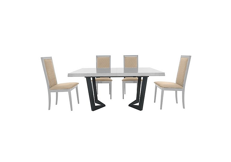 Palazzo 160cm Extending Dining Table in Glossy White with 4 Rombi Chairs - Aquos Cream