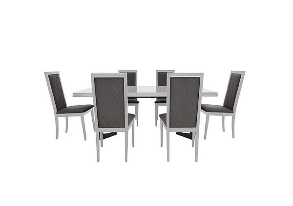 Palazzo 160cm Extending Dining Table in Glossy White with 6 Rombi Chairs  Aquos Dark Grey | Bed Sava