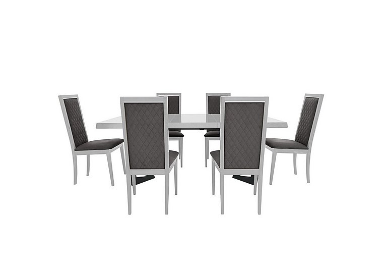 Palazzo 160cm Extending Dining Table in Glossy White with 6 Rombi Chairs - Aquos Dark Grey