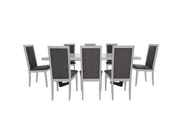 Palazzo 160cm Extending Dining Table in Glossy White with 8 Rombi Chairs  Aquos Dark Grey | Bed Sava