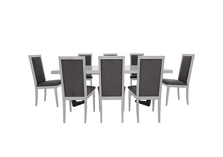Palazzo 160cm Extending Dining Table in Glossy White with 8 Rombi Chairs - Aquos Dark Grey