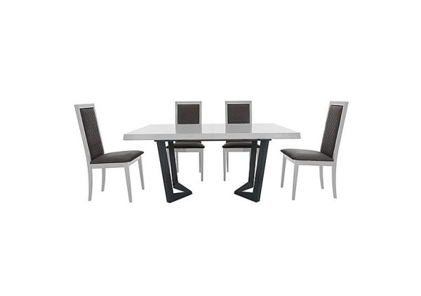 Palazzo 160cm Extending Dining Table in Glossy White with 4 Rombi Chairs  Aquos Dark Grey | Bed Sava