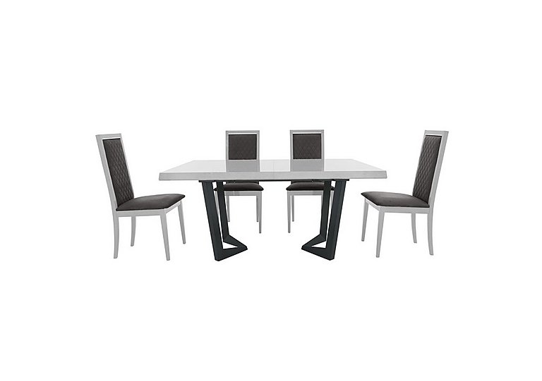 Palazzo 160cm Extending Dining Table in Glossy White with 4 Rombi Chairs - Aquos Dark Grey