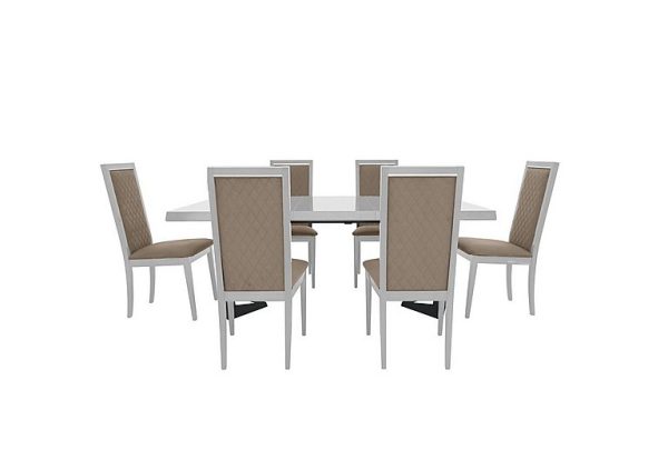 Palazzo 160cm Extending Dining Table in Glossy White with 6 Rombi Chairs  Aquos Taupe | Bed Sava