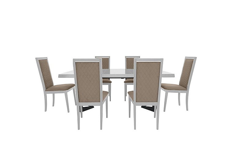 Palazzo 160cm Extending Dining Table in Glossy White with 6 Rombi Chairs - Aquos Taupe