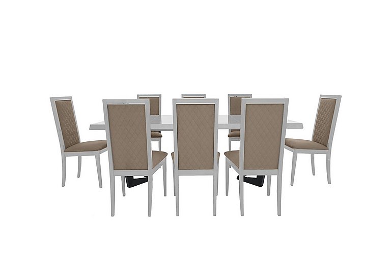 Palazzo 160cm Extending Dining Table in Glossy White with 8 Rombi Chairs - Aquos Taupe