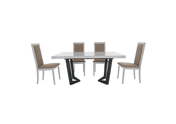 Palazzo 160cm Extending Dining Table in Glossy White with 4 Rombi Chairs  Aquos Taupe | Bed Sava