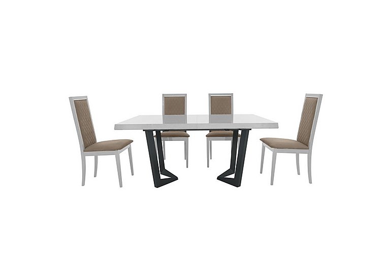 Palazzo 160cm Extending Dining Table in Glossy White with 4 Rombi Chairs - Aquos Taupe