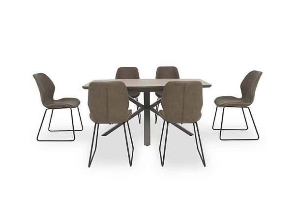 Pedro Extending Dining Table with 6 Faux Leather Ski Leg Chairs  Light Brown | Bed Sava