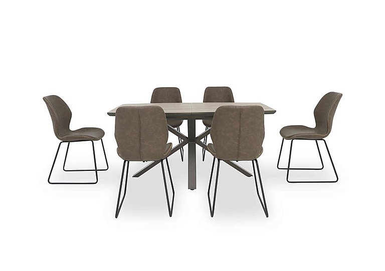 Pedro Extending Dining Table with 6 Faux Leather Ski Leg Chairs - Light Brown