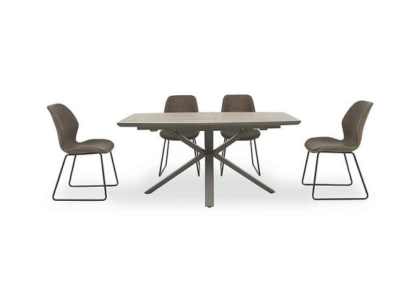 Pedro Extending Dining Table with 4 Faux Leather Ski Leg Chairs  Light Brown | Bed Sava