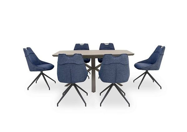 Pedro Extending Dining Table with 6 Swivel Fabric Chairs  Blue | Bed Sava