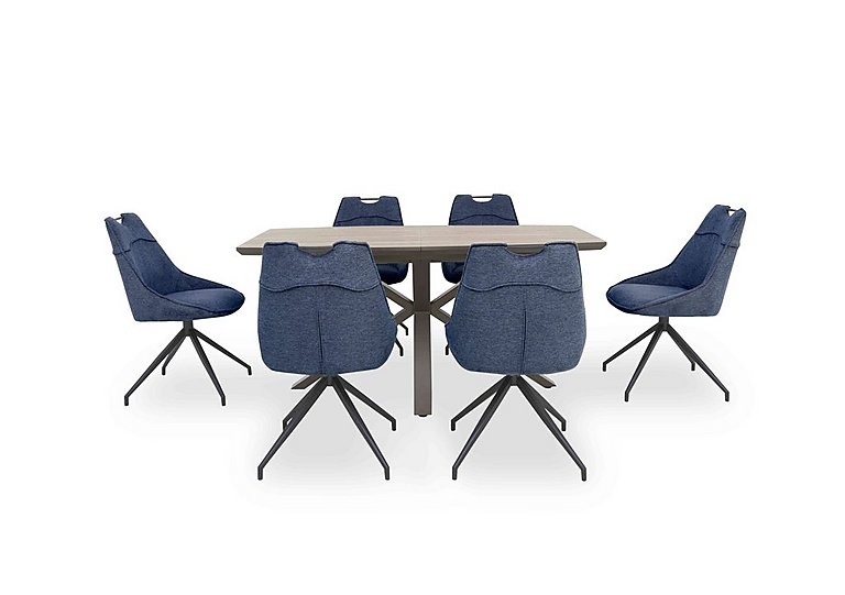 Pedro Extending Dining Table with 6 Swivel Fabric Chairs - Blue
