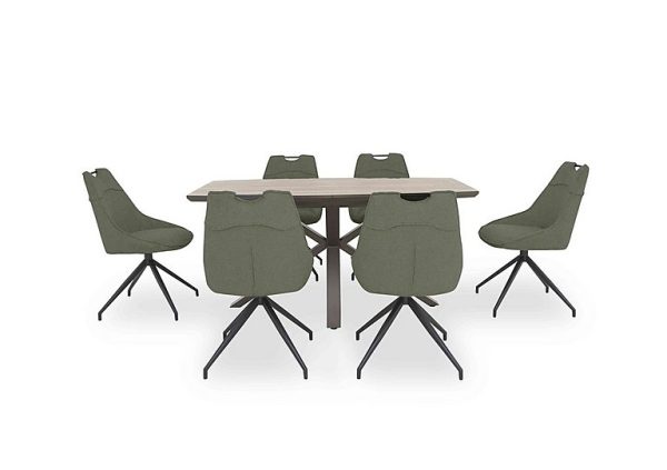 Pedro Extending Dining Table with 6 Swivel Fabric Chairs  Green | Bed Sava