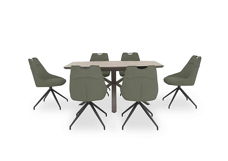 Pedro Extending Dining Table with 6 Swivel Fabric Chairs - Green