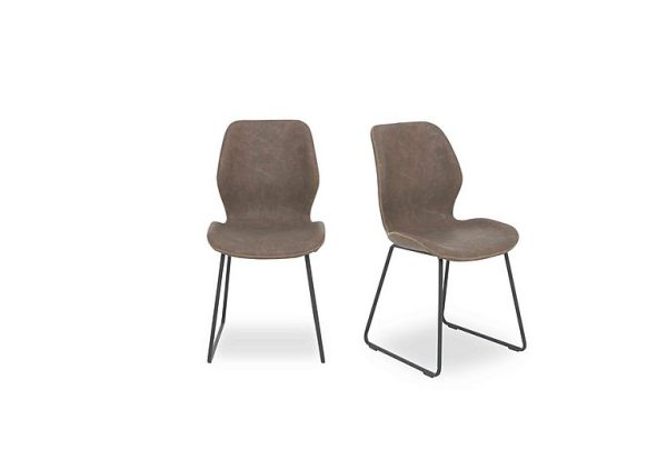 Pedro Pair of Faux Leather Ski Leg Dining Chairs  Light Brown | Bed Sava