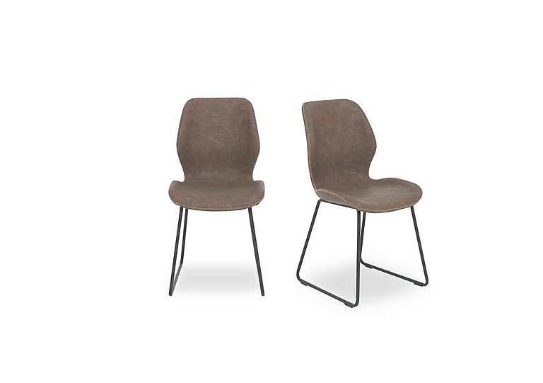 Pedro Pair of Faux Leather Ski Leg Dining Chairs - Light Brown