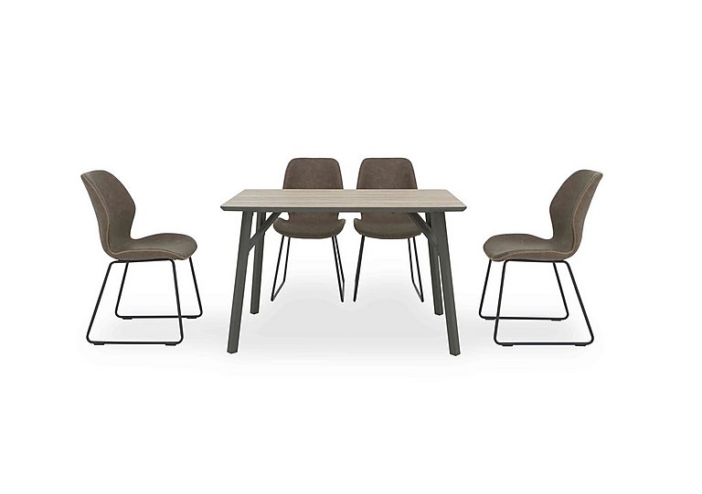 Pedro Rectangular Fixed Dining Table with 4 Faux Leather Ski Leg Chairs - Light Brown