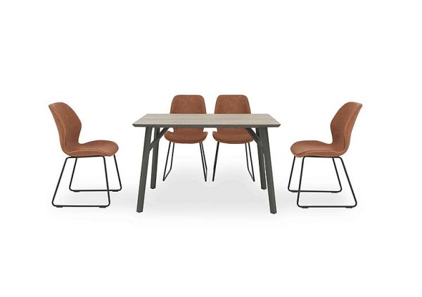 Pedro Rectangular Fixed Dining Table with 4 Faux Leather Ski Leg Chairs | Bed Sava
