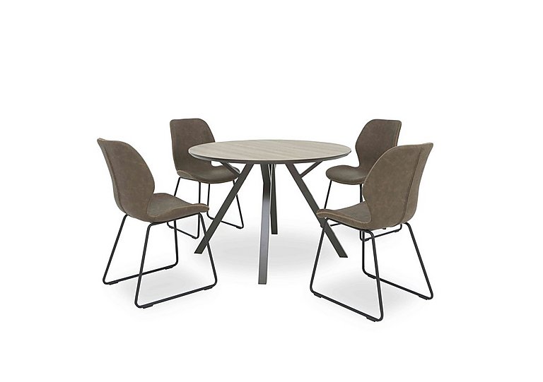 Pedro Round Dining Table with 4 Faux Leather Ski Leg Chairs - Light Brown