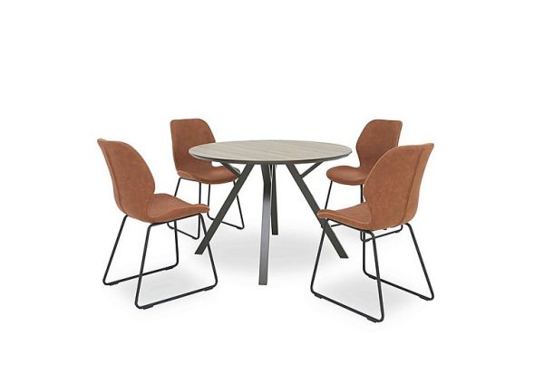 Pedro Round Dining Table with 4 Faux Leather Ski Leg Chairs | Bed Sava