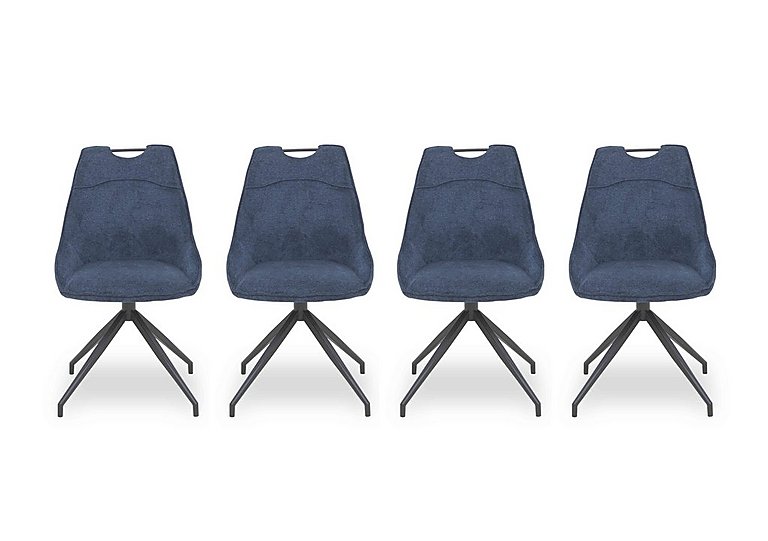 Pedro Set of 4 Fabric Swivel Dining Chairs - Blue