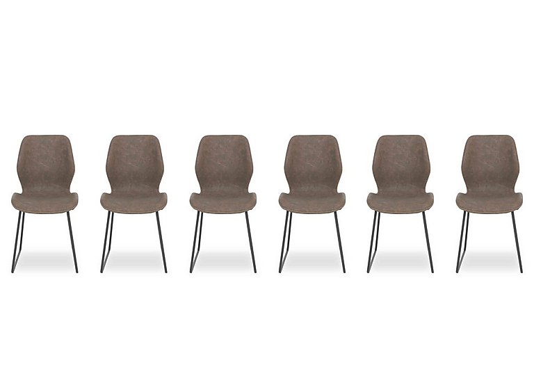Pedro Set of 6 Faux Leather Ski Leg Dining Chairs - Light Brown