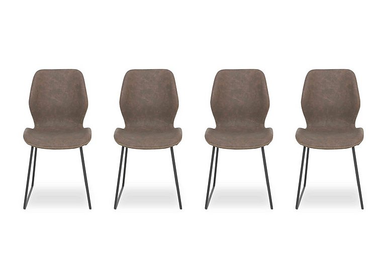 Pedro Set of 4 Faux Leather Ski Leg Dining Chairs - Light Brown