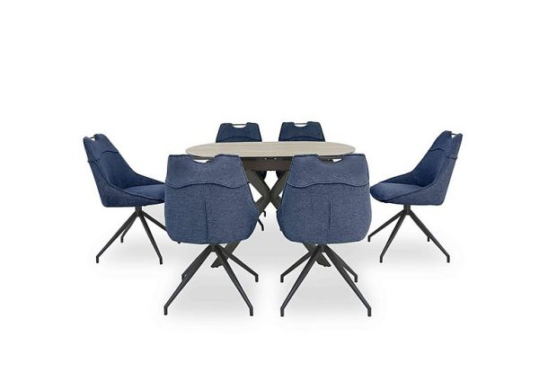 Pedro Swivel Extending Dining Table with 6 Swivel Fabric Chairs  Blue | Bed Sava