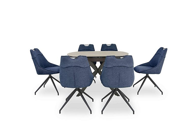 Pedro Swivel Extending Dining Table with 6 Swivel Fabric Chairs - Blue