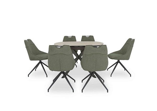 Pedro Swivel Extending Dining Table with 6 Swivel Fabric Chairs  Green | Bed Sava