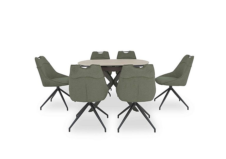 Pedro Swivel Extending Dining Table with 6 Swivel Fabric Chairs - Green