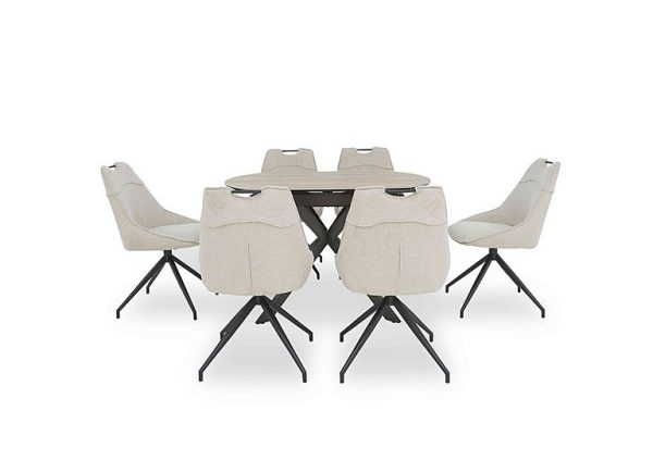 Pedro Swivel Extending Dining Table with 6 Swivel Fabric Chairs | Bed Sava