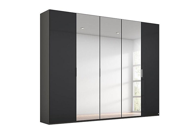 Rauch - Formes Glass 5 Door Hinged Wardrobe with 3 Mirrors - Graphite/Basalt Front