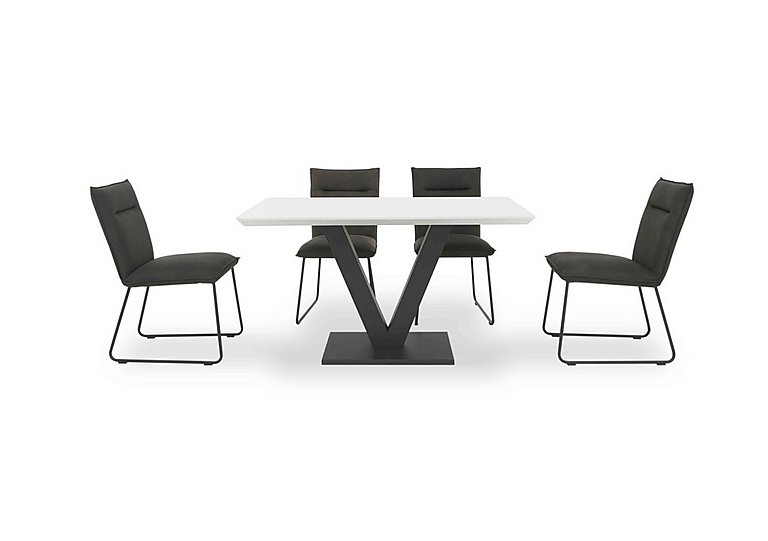 Ruben Dining Table with 4 Faux Suede Chairs - White