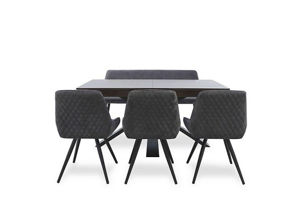 Saigon Extending Table with Metal Base and 3 Velvet Dining Chairs and Dining Bench | Bed Sava