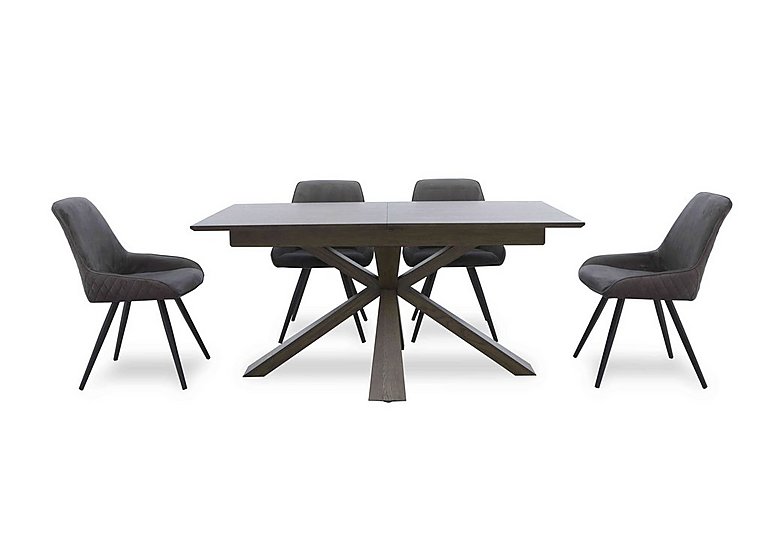Saigon Extending Table with Wooden Base and 4 Velvet Dining Chairs - Granite