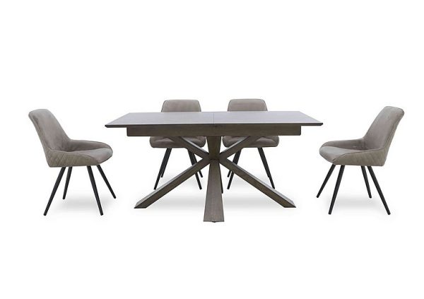 Saigon Extending Table with Wooden Base and 4 Taupe Velvet Dining Chairs  Taupe | Bed Sava