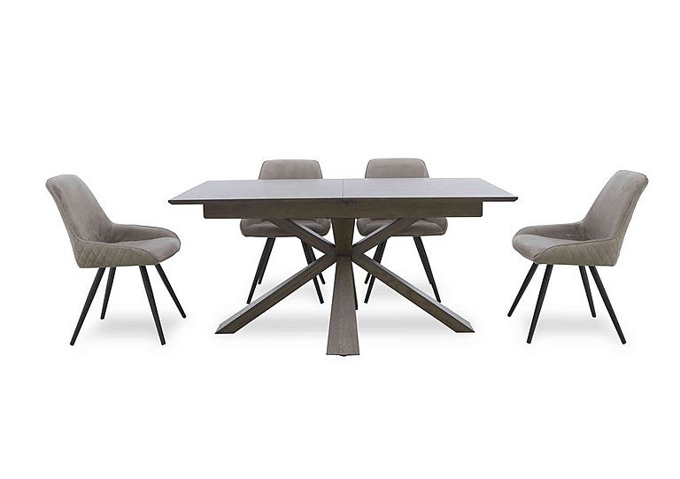 Saigon Extending Table with Wooden Base and 4 Taupe Velvet Dining Chairs - Taupe