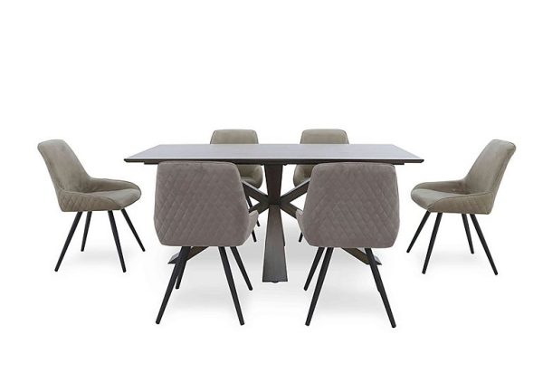 Saigon Fixed Table with Wooden Base and 6 Taupe Velvet Dining Chairs  Taupe | Bed Sava