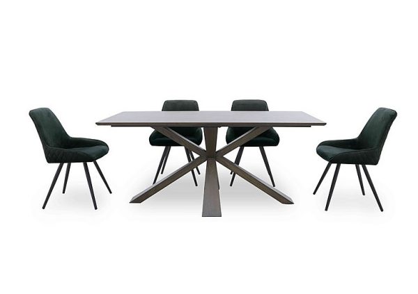Saigon Fixed Table with Wooden Base and 4 Green Velvet Dining Chairs  Forest | Bed Sava
