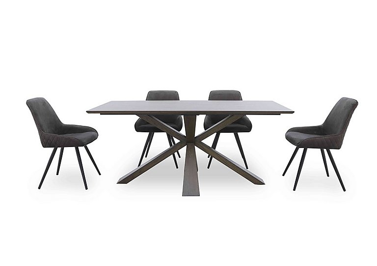 Saigon Fixed Table with Wooden Base and 4 Velvet Dining Chairs - Granite