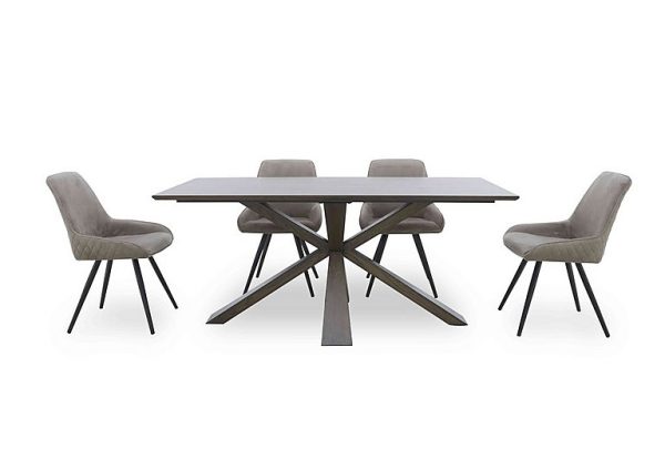Saigon Fixed Table with Wooden Base and 4 Taupe Velvet Dining Chairs  Taupe | Bed Sava
